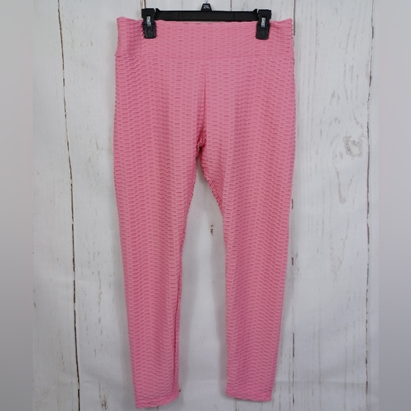 Pants - Pink Bubble Textured Booty Shape Slimming Hip Leggings